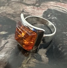 Silberring 925 mit Bernstein, Gr. 59 - moderner Vintage-Stil