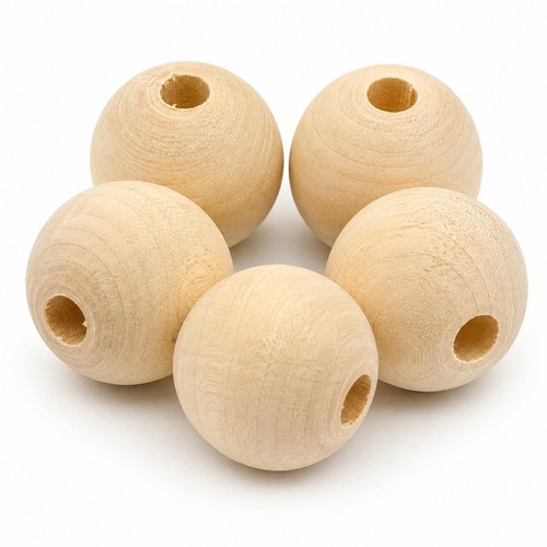 200 holzperlen natur 18mm - natur, rund