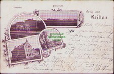 164125 AK Szillen Ostpreußen 1901 Totalansicht Bahnhof Schule Kirche Ankunft Lom