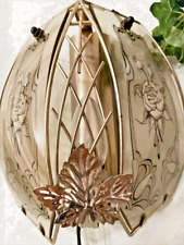 Wandlampe, Wandleuchte Messing Rauchglas mit Motiv Rosen, Zugschalter, Vintage