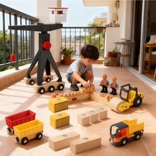 Baustellenfahrzeuge Kinder Kran Spielzeug mit Turmkran Bagger Kranwagen