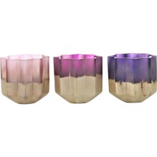 Windlicht/Glas/lila/gold/neu