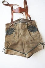 Kurze Lederhose 60er Vintage Eichenlaub Knopflatz grau edel speckig Gr.50