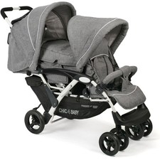 Chic 4 Baby Geschwisterwagen Duo inkl. Tragetasche & Regenhaube Grau/Weiss