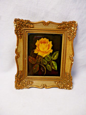 Hinterglasbild gelbe Rose handgemalt signiert G. Zeitner barocker Rahmen