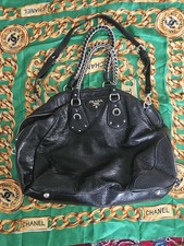 PRADA Black Cervo Leather Lux Chain Shoulder Tote Bag BL0434