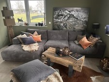 Eckcouch Cubico Cord Anthrazit 350x190 cm Recamiere links Ecksofa