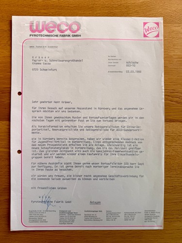 Weco feuerwerk brief - feuerwerk,