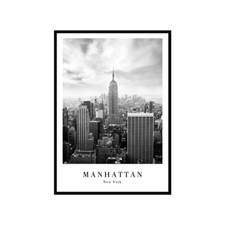 Gerahmtes Bild Manhattan New York Empire State Building Schwarz Weiß 50 x 70 cm