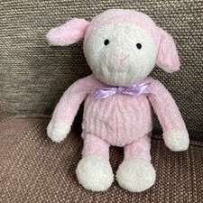 Tesco 05 rosa & creme Lamm Schaf Ostern weiches Plüschtier lila gepunktetes Band