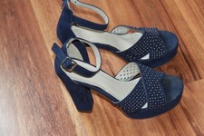 ? Sandalen Pumps Plateau blau Gr 37 mega Blockabsatz 11 cm Glitzer