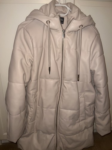 Zara leder jacke mantel creme - leder,