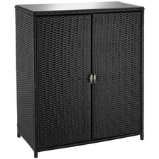 Rattan Gartenschrank Monza, Aluminiumgestell, 4 Fächer schwarz B-Ware
