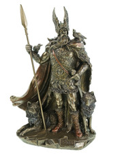 Odin Figur mit Wölfen - Nordischer Gott Göttervater Statue Wikinger Ase Veronese
