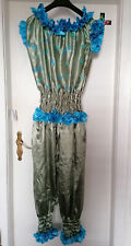 Satin Sissy Strampler / Jumpsuit 3/4 Bein Pyjama Stil Grün/Blau Gr.42/44