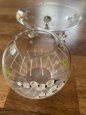 Vintage Retro Glas Set Vase und Schale Handbemalt 1930-1950er J. Weidenkätzchen