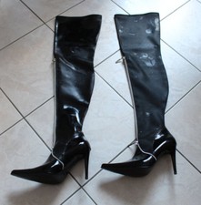 Latex Stiefel Gr. 36 Overknees High Heels Stilettoabsatz und Zipp vorn