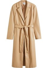 Lederimitat-Mantel mit Gürtel Gr. 42 Latte Macchiato Damenmantel Jacke Coat Neu