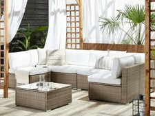 Luxus Rattan Gartenmöbel braun weiss Lounge Sitzgruppe Sitzgarnitur für Terrasse