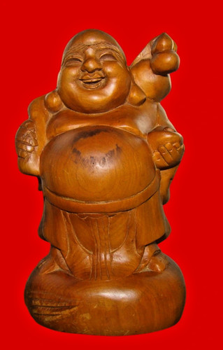 Holzfigur lachender buddha - holzfigur,