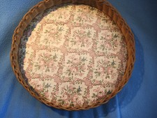 Tablett rund geflochten Korb Rattan 50er Jahre 32 cm