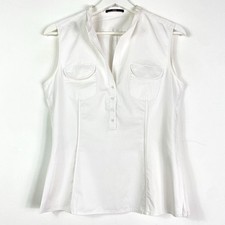 Hugo Boss Bluse Gr.36 Damen Bluse Hemdbluse Weiß Ärmellos Brusttaschen Basic