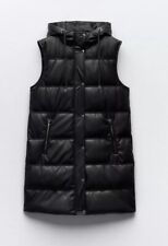 Zara Damen Weste Steppweste Kunstleder mit Kapuze 36/38