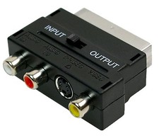 Scart Adapter Scartstecker SVHS S- Video 3x Cinch Buchse mit IN/OUT Schalter