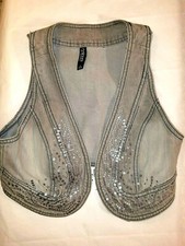 COLOURS Of THE WORLD 36 S Bolero Weste Bluse Pailetten bestickt grau Jeans w118