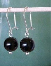 Schwarzer Bernstein Silber Ohrringe Gagat
