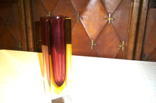 Murano Blockvase Rechteckig, Rot & Gelb, H: 21,5cm, 5,4 x 5,4cm