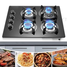 60CM Gaskochfeld Glas Einbau Kochfeld Gaskocher 4 flammig Einbauherd Erdgas/Gas