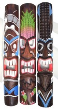 3 Tiki Wandmasken 100cm Blumen 3 Tiki Motiv Holzmaske Wandmaske Bali Style