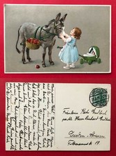 Künstler AK von B. Dondorf 1914 Kinder Mädchen mit Esel und Puppenwagen  ( 86594