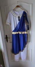 Kostüm Toga Griechischer Römischer Gott, XL , Antike Grieche Römer, Weiss Blau