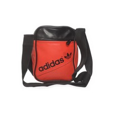 1980er Vintage Adidas Umhängetasche Kunstleder rot-schwarz ca. 20x17cm Germany