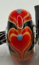 Original Trollbeads Unique- Ooak  Charm-Bead LAA 925S Sammlerstück ROT Herzen