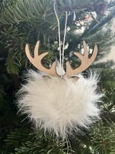 Plüschkugel mit Elchgeweih , weiß / glitzernd / braun , Neu !