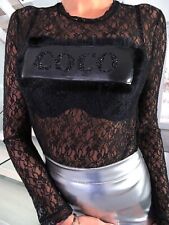 Neu RAR Manosque COCO Luxus Elegant Damen Strass Stretch Top Hemd B274 Schwarz L