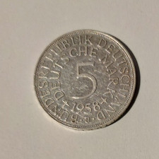 BRD 5 DM Kursmünze 1958 J SILBERADLER, Ag625, ss