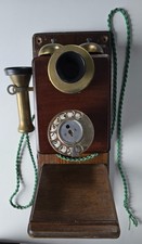 Wandtelefon+Wahlscheibe Messing  Holz Original ca.1930 mit Ablage - Keine Deko