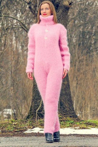 Hand knitted pink mohair