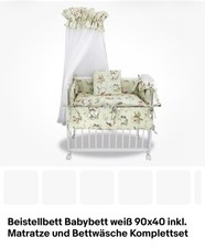 Beistellbett Babybett weiß 90x40 inkl. Matratze und Bettwäsche Komplettset