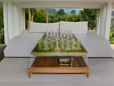 Handgefertigtes Schachspiel aus Grünem & Weißem Onyxmarmor 30x30 cm – Luxus Natu
