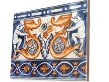 Fliesen Bordüre 20x15cm Bad Bordüren Motivbordüre Aranjuez weiß blau ockerbraun