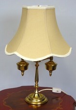 Vintage Messing Stoffschirm Tischlampe 50er Jahre 2 Flammig 55 cm Hoch