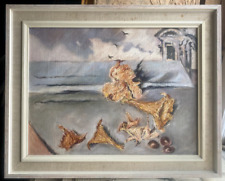 ::ÖLGEMÄLDE °STILLLEBEN PILZE PFIFFERLINGE VOR ITALIENISCHER ARCHITEKTUR 1956 ÖL