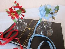 2er Set Weihnachten Glasglocken mit Blumen-Dekor rot & bleu, 6x8,5 cm, Vintage