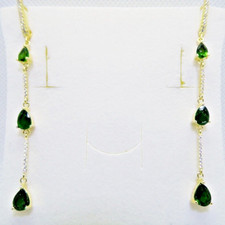 Lange Chromdiopsid Cubic Zirkonia Ohrringe 925 Silber 750 Gelbgold vergoldet