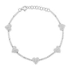 14K Weißgold Diamant Pave Herzarmband Natürlich 0,55 CT Rundschliff